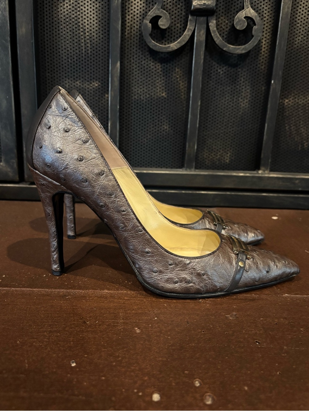 Versace Ostrich Pointed Toe Pumps - Picture 3 of 9